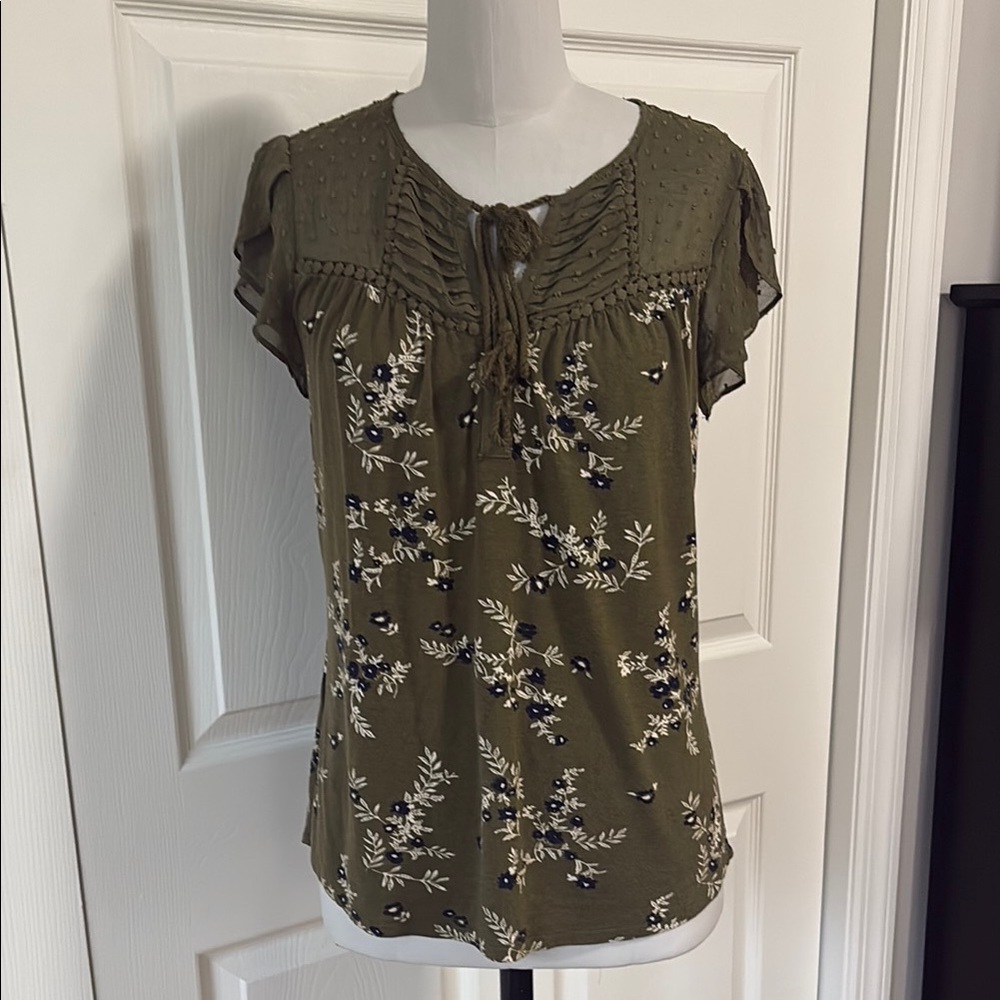 Olive Green Floral Women Top by Daniel Rainn/Size S